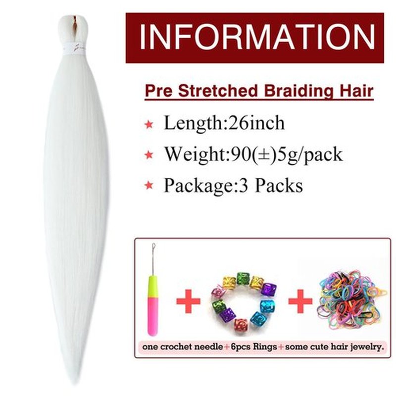 Braiding Hair Pre Stretched 26inch 3 Packs White Braiding hair Extensions Synthetic Crochet Braids, Hot Water Setting Professional Soft Yaki Texture. (26inch(3Packs),White#)