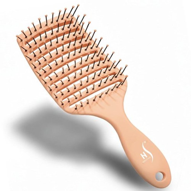 Herstyler Vented Hair Brush - Fast Detangling & Blow Drying - Curved Paddle for Thick, Curly Hair - Peach