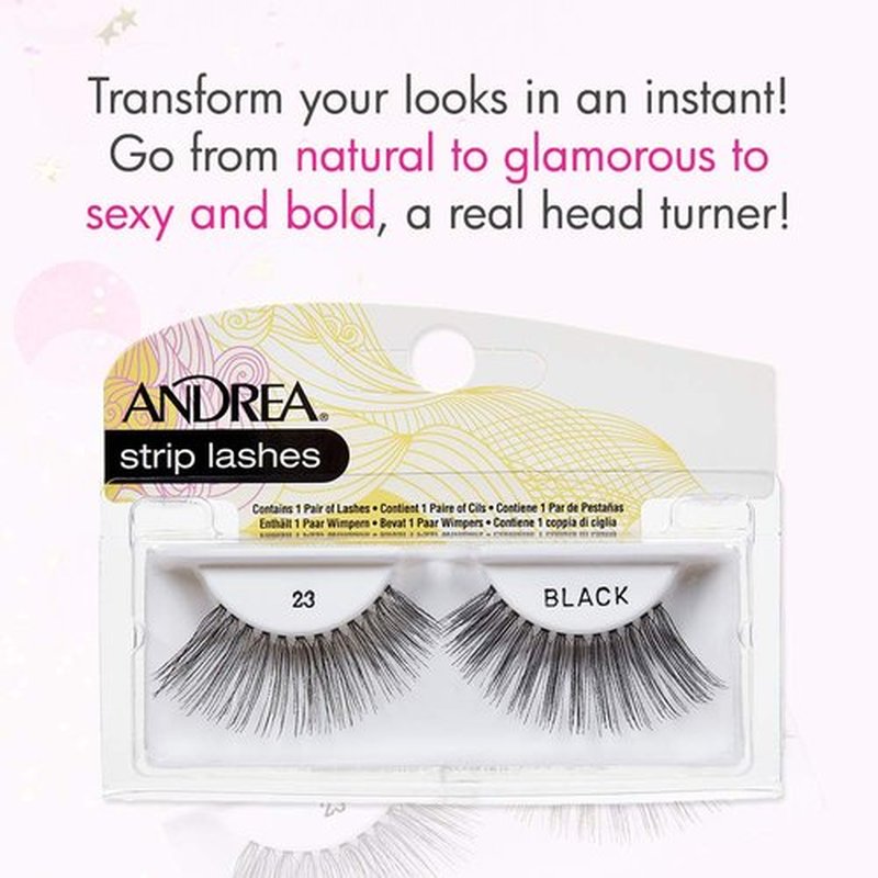 Andrea Strip Lashes Style 23 – Black Natural False Eyelashes, Lightweight Reusable Lash Strips, 4 Pair