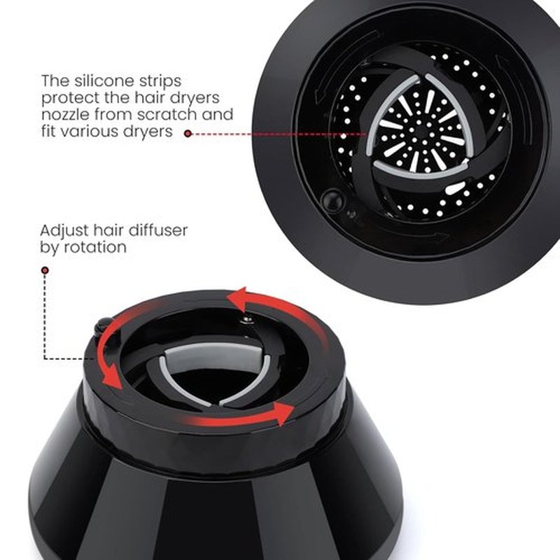 Segbeauty Collapsible Hair Diffuser - Portable Adjustable Attachment for Thick, Wavy, Curly Hair | Fits 1.5"-3.22" Nozzles - Black