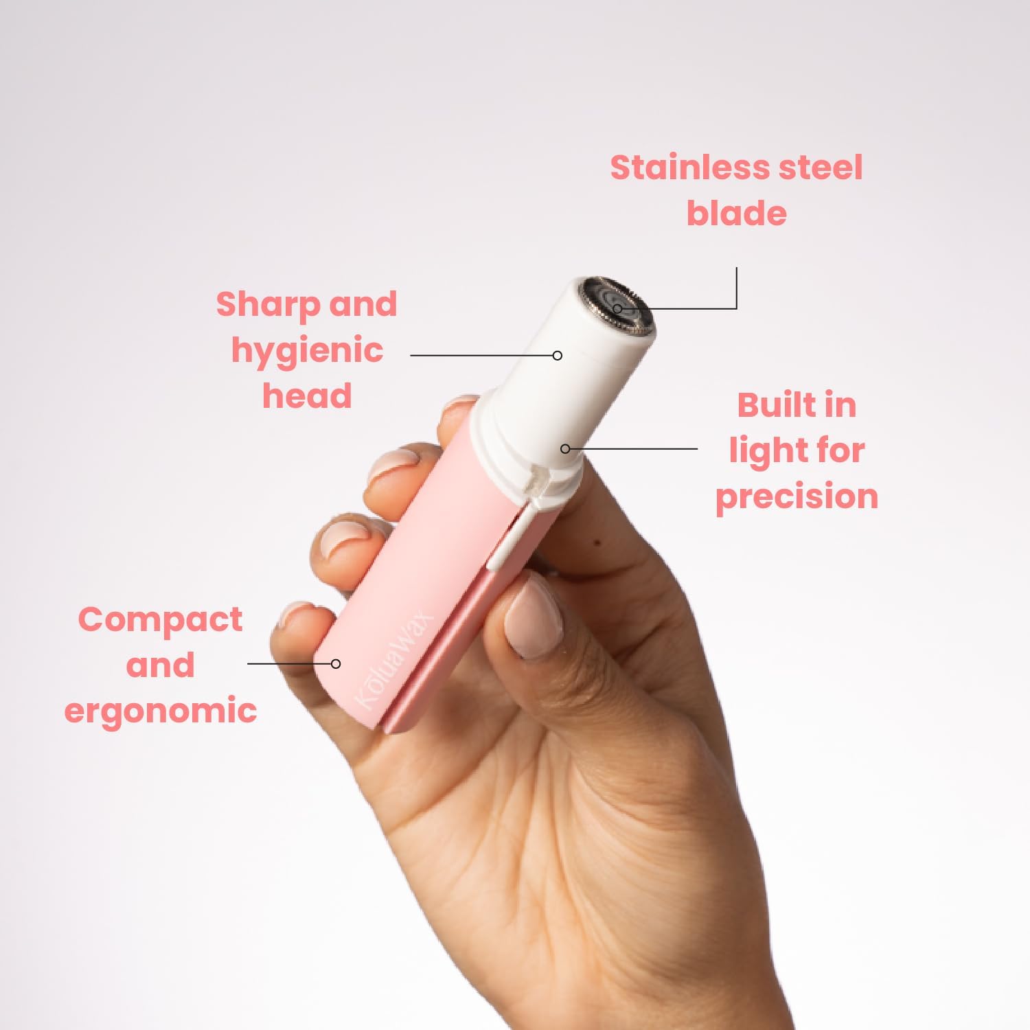 KoluaWax Face Razor for Women - Shaver for Peach Fuzz, Eyebrow, Upper Lip & More - Gentle, Nick-Free Facial Hair Removal - Stainless Steel Blades, Built in Light, & Travel Ready Tool