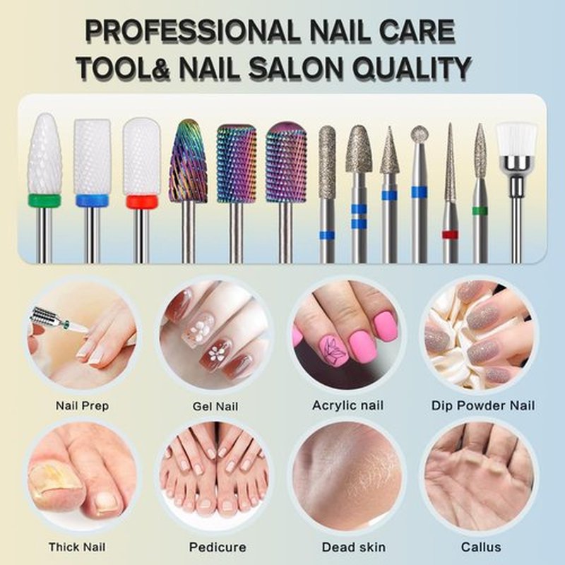 13PCS Professional Carbide Nail Drill Bits Set, Various Grits 3/32” Shank Diamond Dusted Manicure Pedicure Drill Bits with Brush for Acrylic & Gel Nails Remove,Salon & Home Use