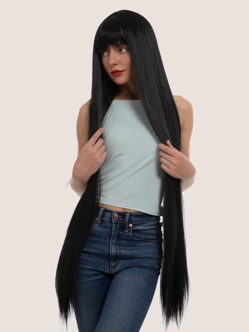 YKHJH 40 Inch Black Synthetic Wig Long Straight Wigs Synthetic Hair,Heat-Resistant Fiber Glueless Wig for Cosplay Daily Wear （Black）