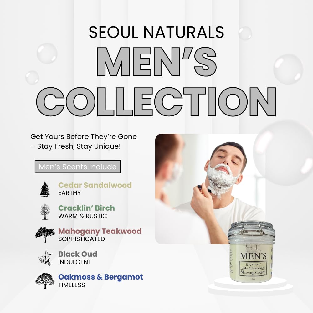 Seoul Naturals Timeless Oakmoss & Bergamot Shaving Cream, k beauty, 6 oz