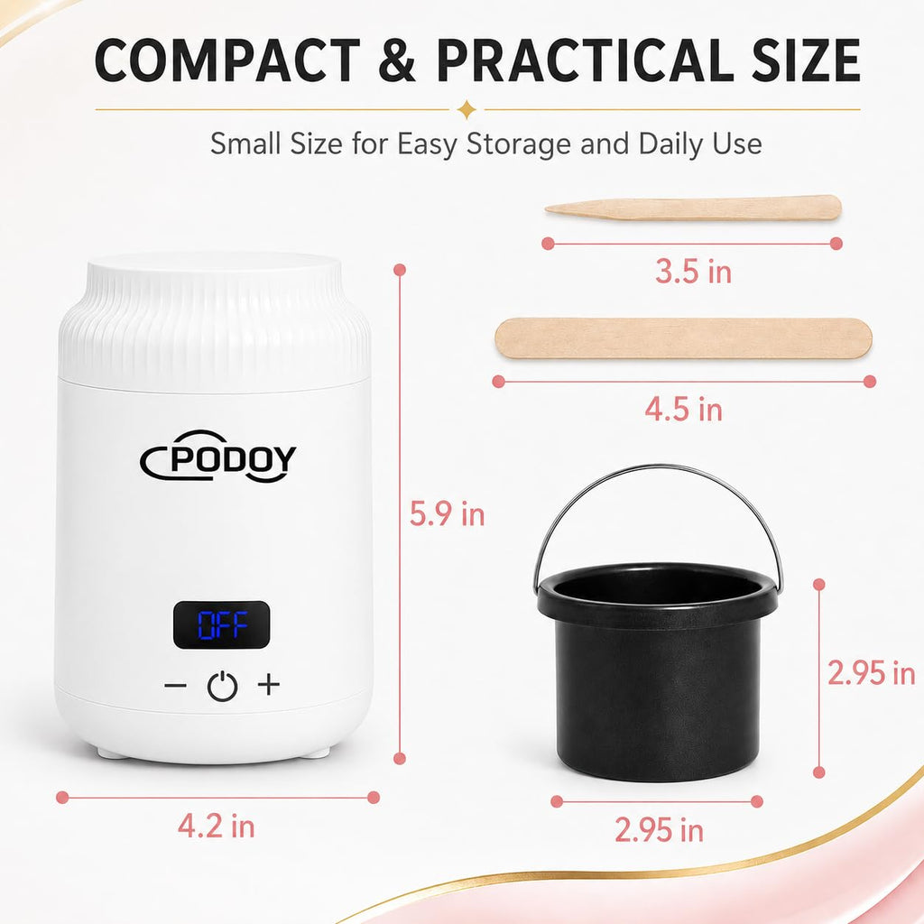 PODOY Mini Wax Warmer - Switchable Display, Portable for Hair Removal with 100 Wax Sticks, Non-Stick Waxing Kit for Women's Face and Body, Professional Melter Machine