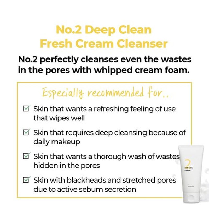 numbuzin No.2 Cleansing Foam | Deep Clean Fresh Cream Cleanser | Foam Cleanser, Gentle Exfoliation, Deep Cleansing, Natural Ingredients | Blackheads, Excess Oil, Dead Skin Cells | 4.05 fl. oz.