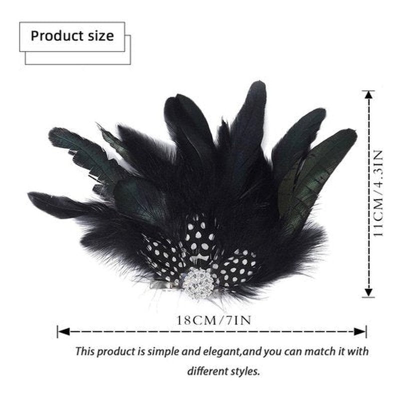 GENBREE 1920s Flapper Headpiece Black Feather Hair Clip Fascinator Accessories for Women