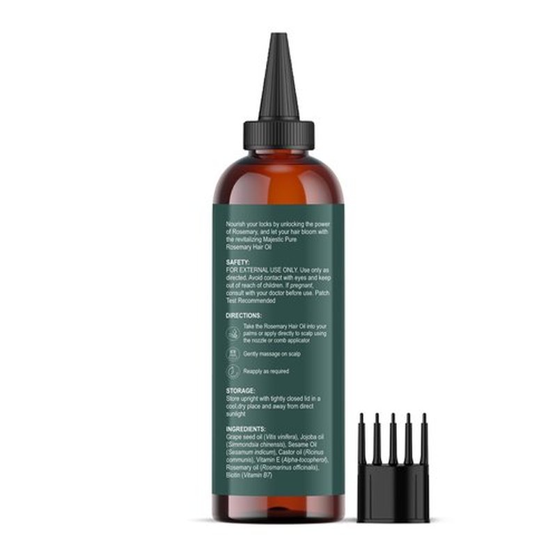 Majestic Pure 100% Pure Rosemary Oil for Hair Growth - Strengthening, Nourishing, Volumizing - Infused with Biotin Oil, Jojoba Oil & Castor Oil - Non GMO Verified - 4 Fl Oz - With Applicator