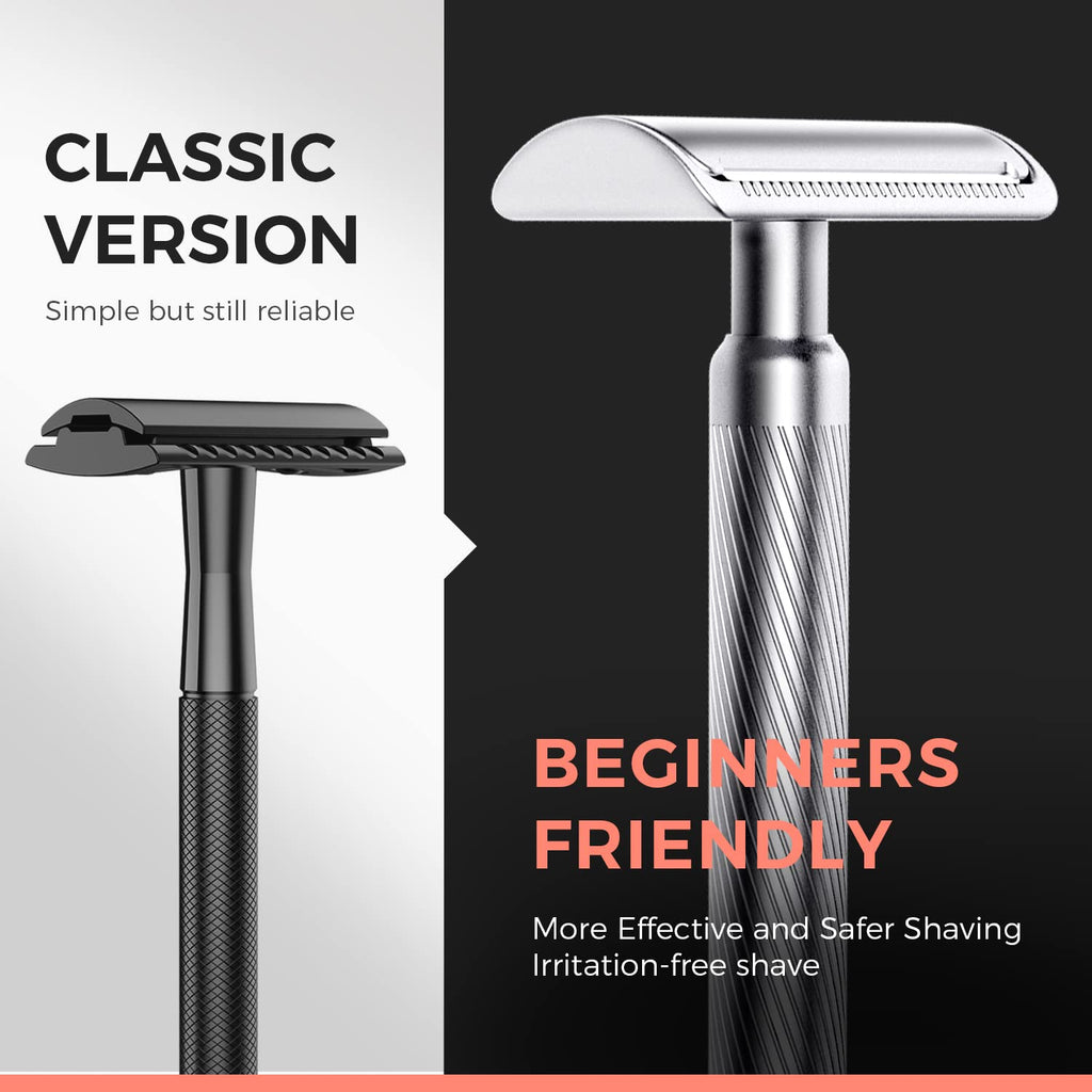 Double Edge Safety Razor, Metal Razor Includes 10 Double Edge Blades