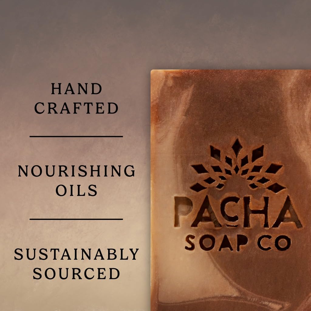 Pacha Soap Co. Caramel & Sea Salt Bar Soap - Roasted Pecans, Coffee & Brown Sugar Scent, Artisan Bar Soap for Hands, Face, and Body, Moisturizing, Handcrafted in the USA, 3-Pack (4 oz ea, 12 oz Total)