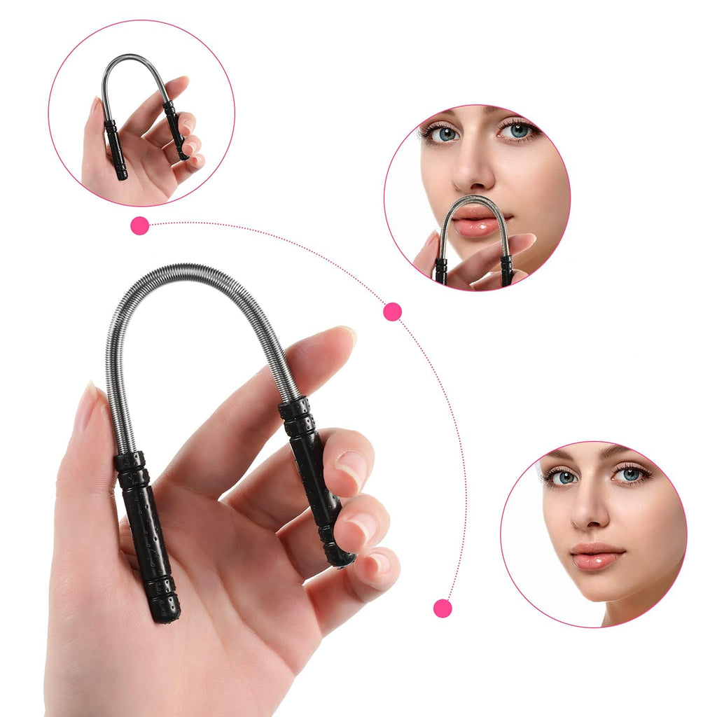 2 Pieces Facial Hair Remover Spring Eyebrow Face Epilator Threading Tool Remove Hair from Upper Lip, Chin, Cheeks and Neck for Women Girls or Men (Black, Rose Red)