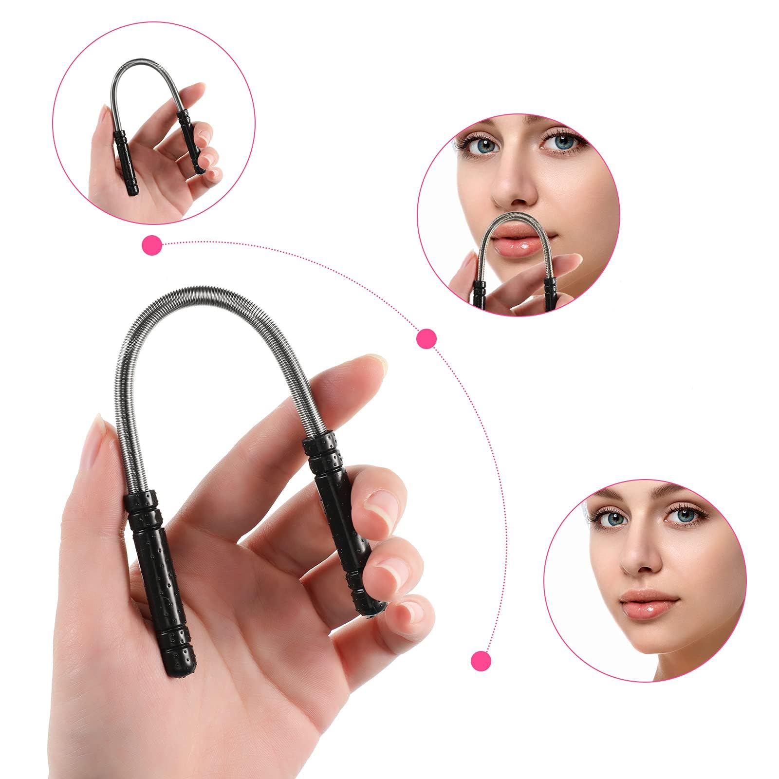 2 Pieces Facial Hair Remover Spring Eyebrow Face Epilator Threading Tool Remove Hair from Upper Lip, Chin, Cheeks and Neck for Women Girls or Men (Black, Rose Red)