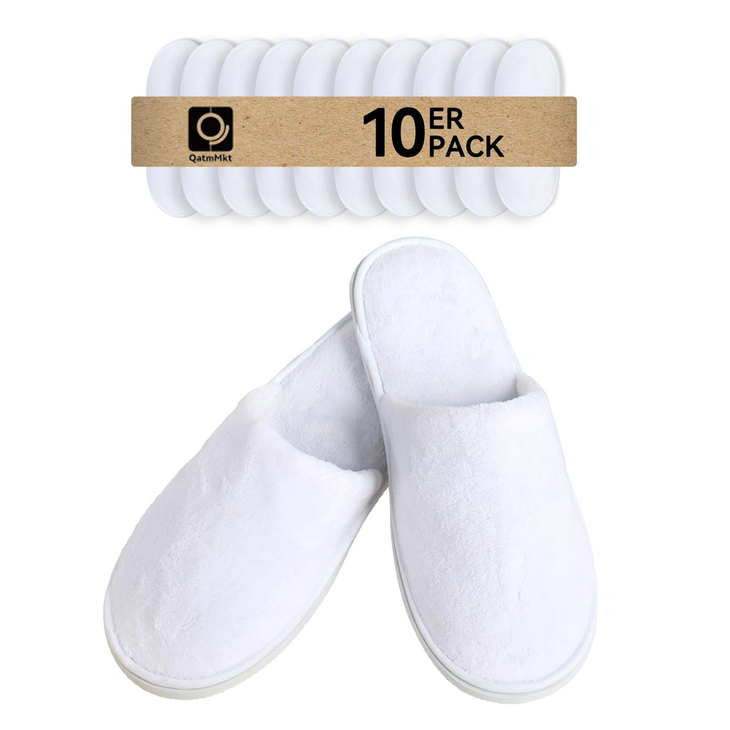 QatmMkt 10 Pairs Disposable Guest Slippers, Coral Fleece One Size Slippers