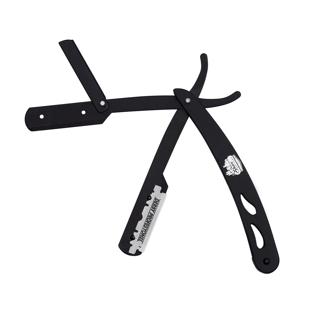 The Shave Factory Straight Edge Razor Kit - with Single Stainless Steel razors for men from (Black, Derby Premium Single Edge)