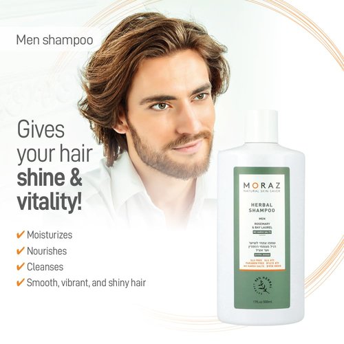 Moraz Men's Herbal Shampoo - Clarifying & Moisturizing Formula for Normal Hair - 17 oz