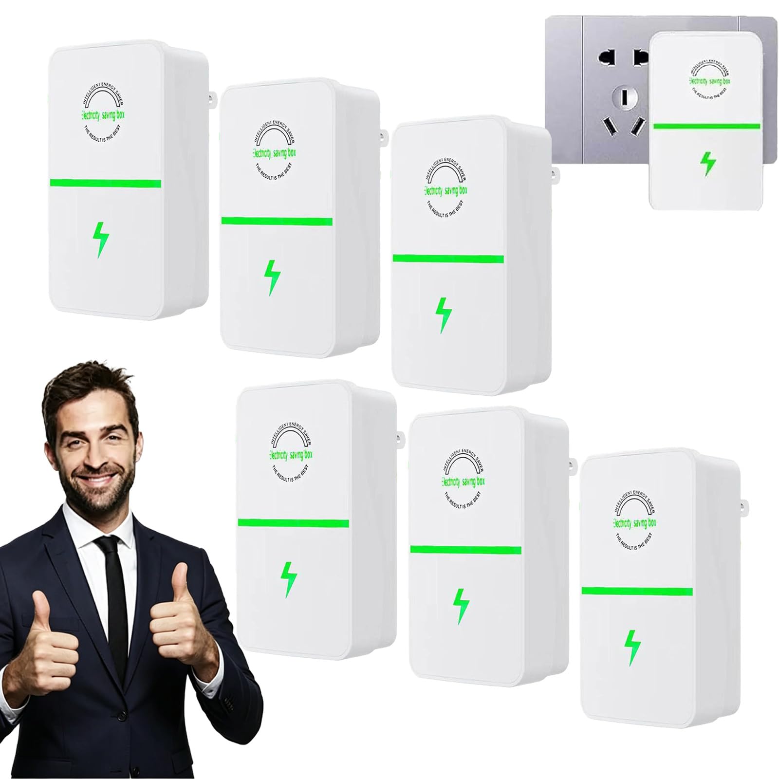 2026 New Electricity Saving Box, Plug in Power Box with US Plug, Regulador De Voltaje para Casa to Reduce Electricity Bill, Power Factor for Household/Offices (6Set)
