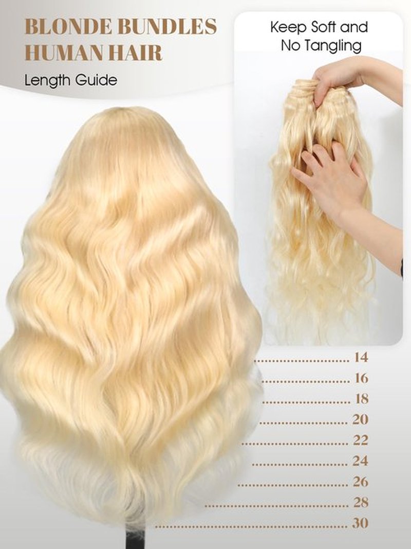 PT.Venus 613 Blonde Bundles Human Hair 14 16 18 Inch Blonde Body Wave Bundles 3 Bundles Human Hair Extensions 100% Unprocessed 12A Grade Brazilian Virgin Human Hair for Women