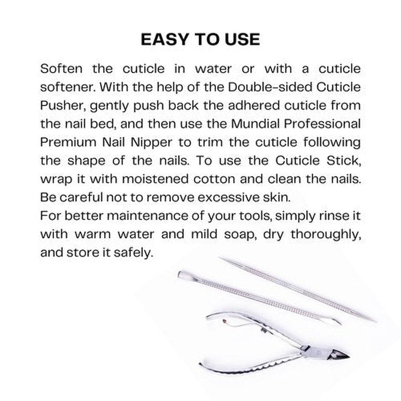 Mundial Nail Care 3-Piece Set | Professional Stainless Steel Cuticle Nippers & Nail Pusher Kit