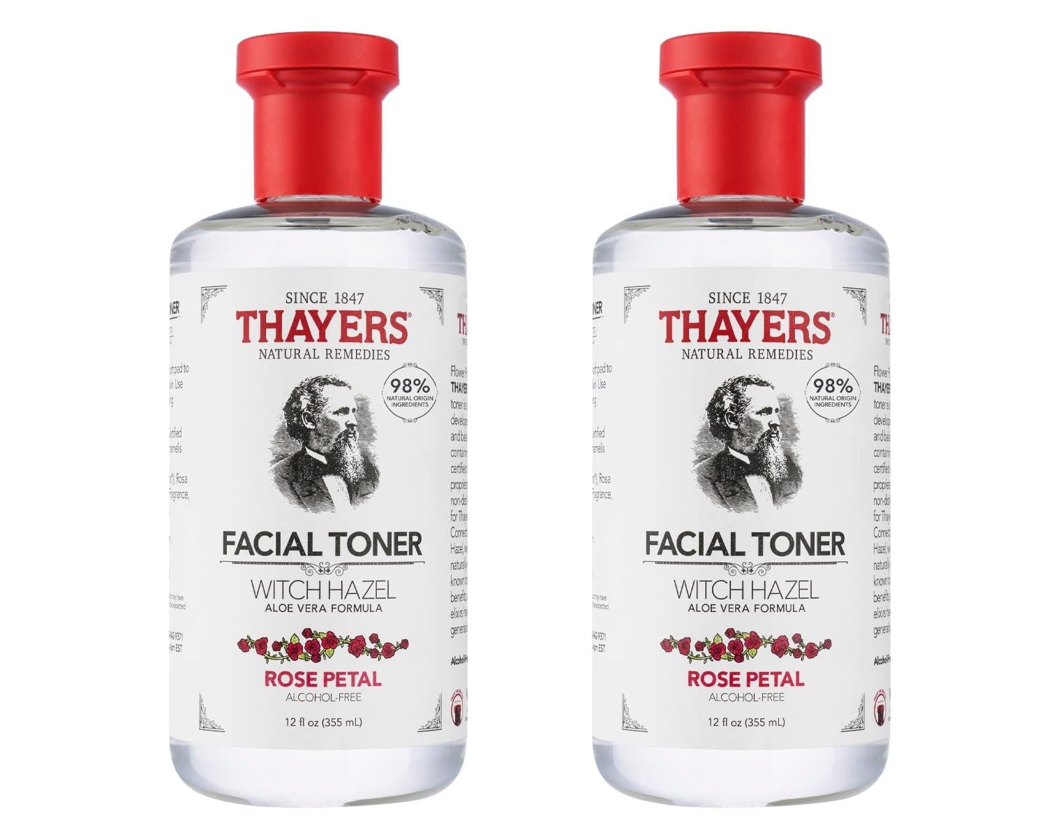 THAYERS Alcohol-Free, Hydrating Rose Petal Witch Hazel Facial Toner with Aloe Vera Formula, Vegan, Dermatologist Tested and Recommended, 12 Oz (Pack of 2)