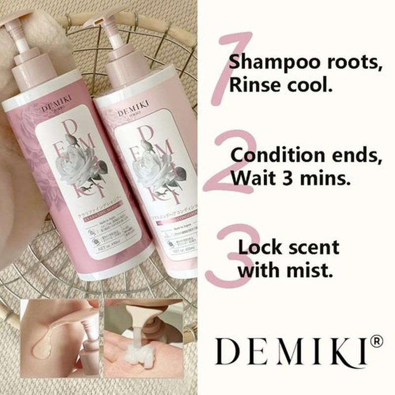 DEMIKI Shampoo for Women,Japanese Shampoo for Oily Hair, Keratin Care,Organic Rose Scent, Pink, Clarifying, Moisturizing, Anti Dandruff, Volumizing Hair Care, Sulfate Free & Paraben Free, 450ml,16oz