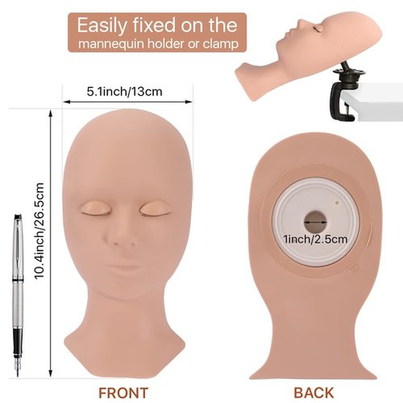 Pretty memory Lash Mannequin Head with 4 Pairs Removable Practice Eyelids, Silicone Eyelash Mannequin Head for Makeup Practice and Lash Extension Training