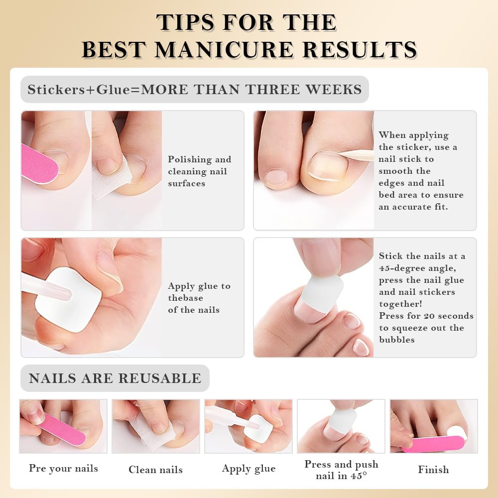XZMeiLun Black French Tips Press on Toenails Short Square, Real Acrylic Designs Toe Nails Press Ons Set, Artificial False Toenails for Women with Glue/Sticker On Toenails, Fake Toes nail Kit 150Pcs