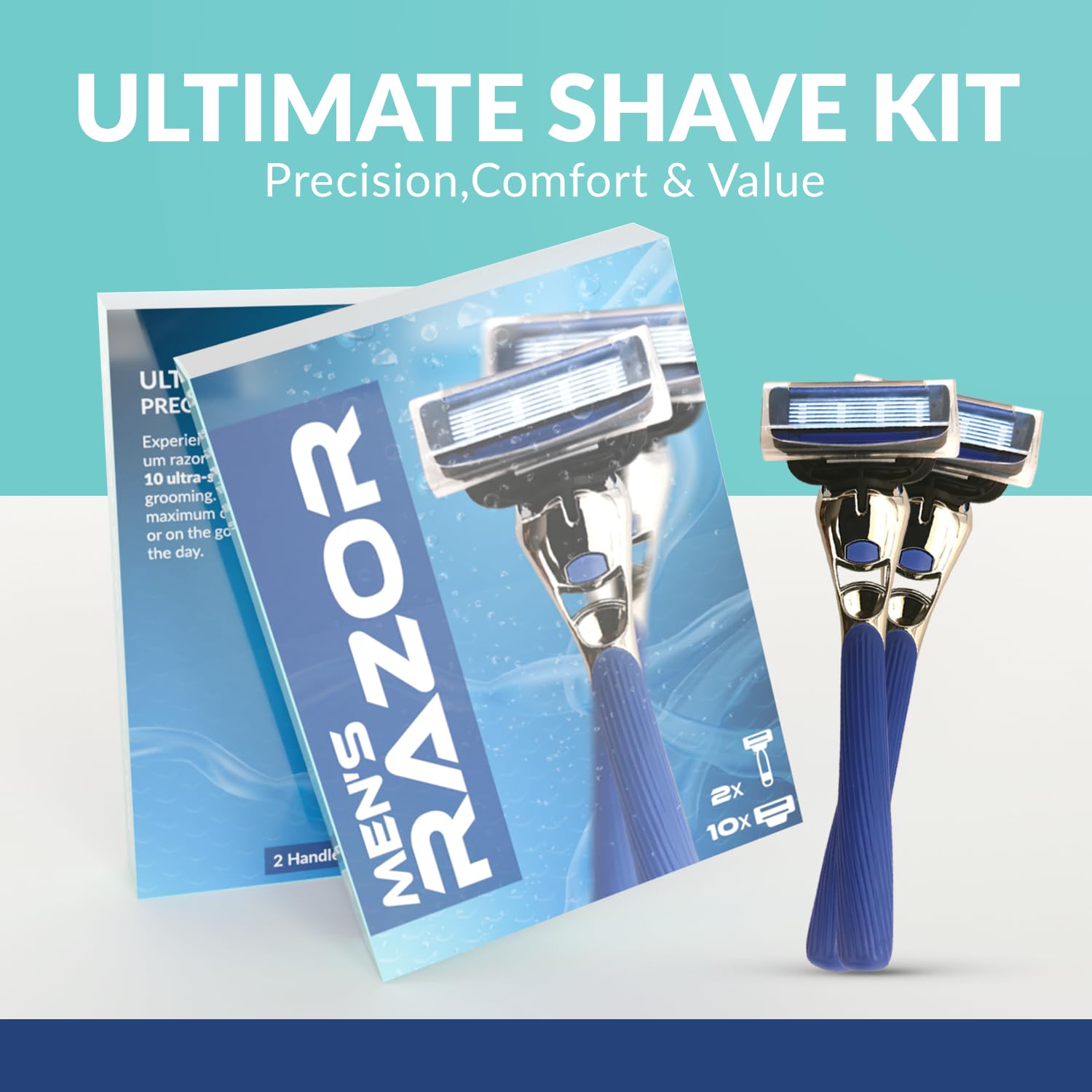FOREVER GEM Men’s Razor with 2 Handles & 10 Refill Blades – 7 Blade for Smooth, Close Shave – Precision Trimmer – Refillable Razor for Men, All Skin Types
