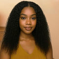 SHSVAW V Part Wig Human Hair Kinky Curly 18 Inch Glueless No Leave Out Upgrade U Part Wigs Afro Curly for Black Women Beginner Friendly Brazilian Virgin Hair Wig Natural Black Color 180% Density