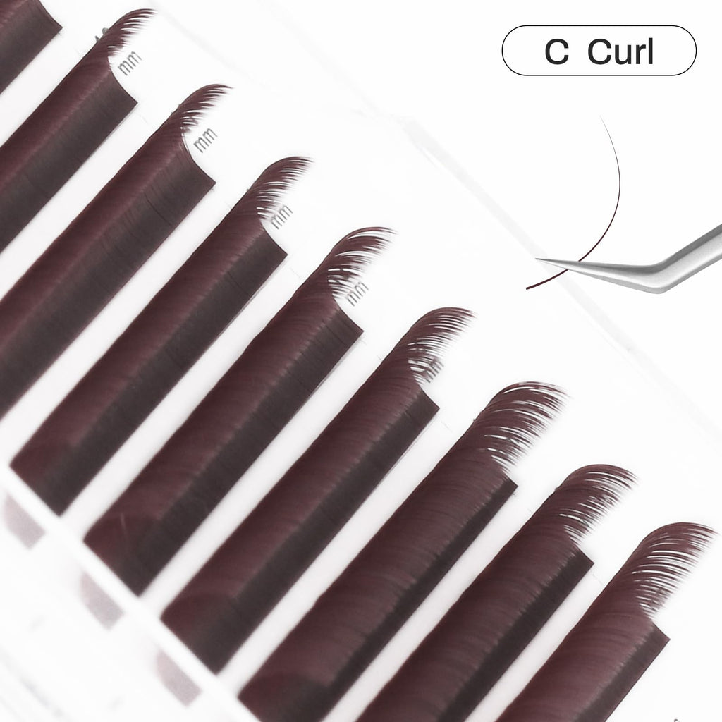 NATUHANA Colored Volume Eyelash Extensions 0.07mm C Curl 8-15mm Mixed & Single Length Tray Soft Individual Lashes, Professional Supplies for Lash Techs(Burgundy,0.07 C,8-15 MIX)