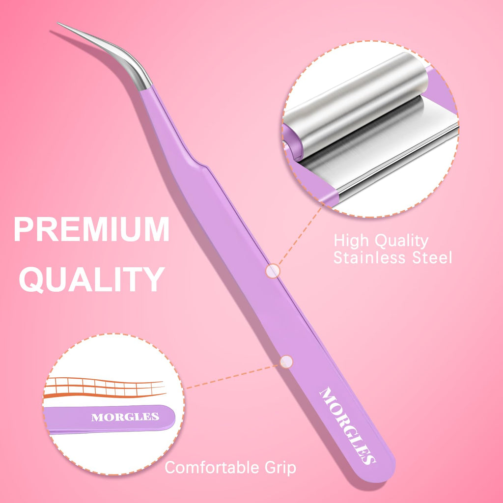 MORGLES High Precision Lash Tweezers Set, 5 in 1 Eyelash Extension Tweezers