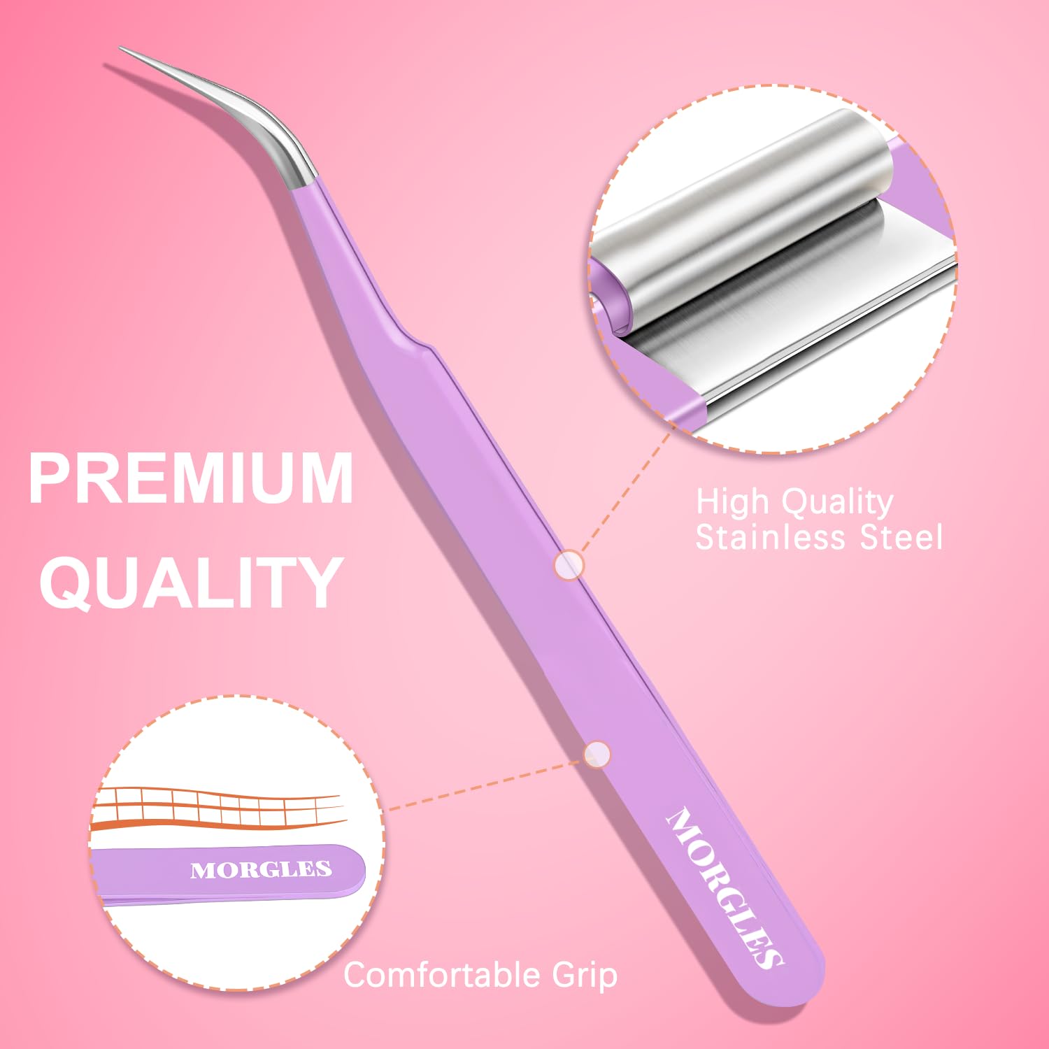 MORGLES High Precision Lash Tweezers Set, 5 in 1 Eyelash Extension Tweezers