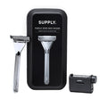 SUPPLY Single Edge Max Razor for Men – Premium Metal Single-Blade Safety Razor with Pivoting Head for Fewer Cuts and Irritation – Includes 8 Blades & Magnetic Reload System – Sterling