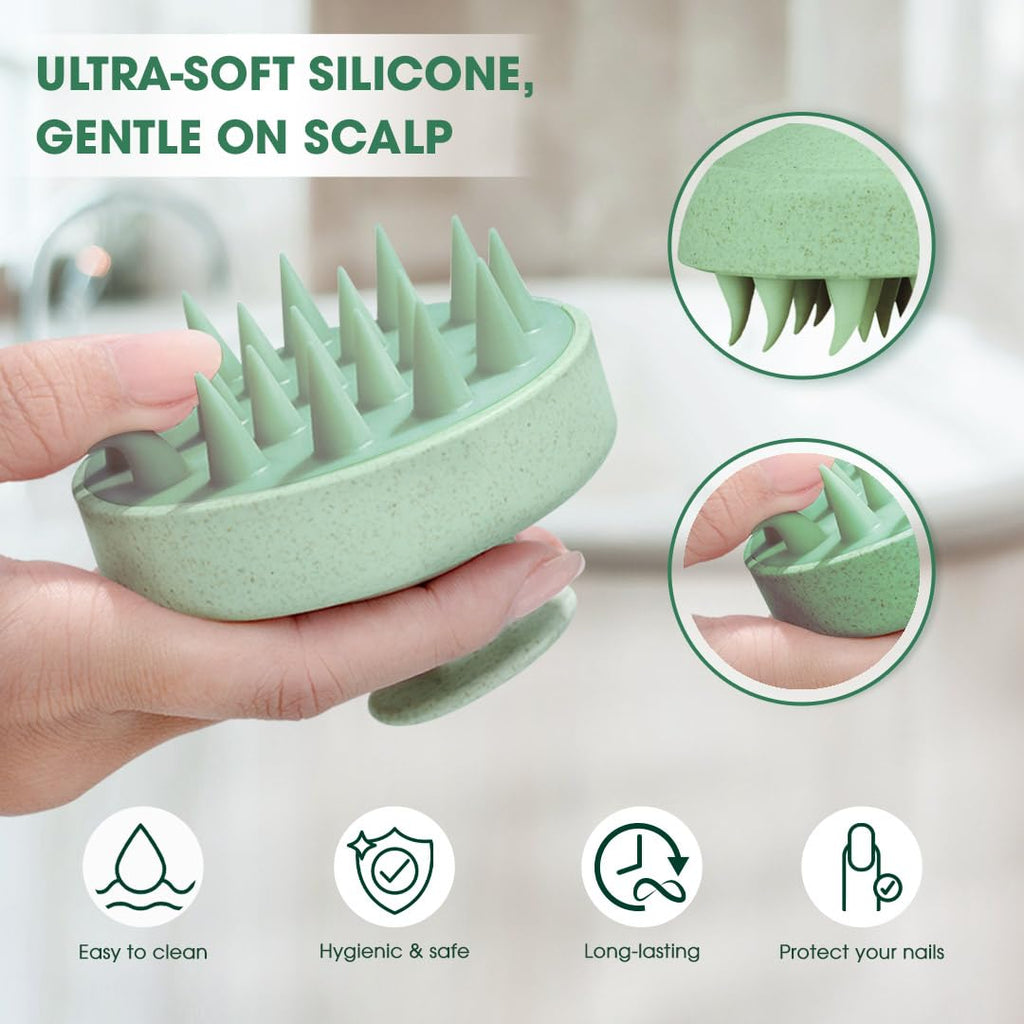 Hotosu Scalp Massager Brush for Hair Growth – Silicone Scalp Scrubber & Scalp Exfoliator – Manual Scalp Massager Brush for Wet or Dry Use – Hair Massager Scalp Shampoo Brush Tool (Green)