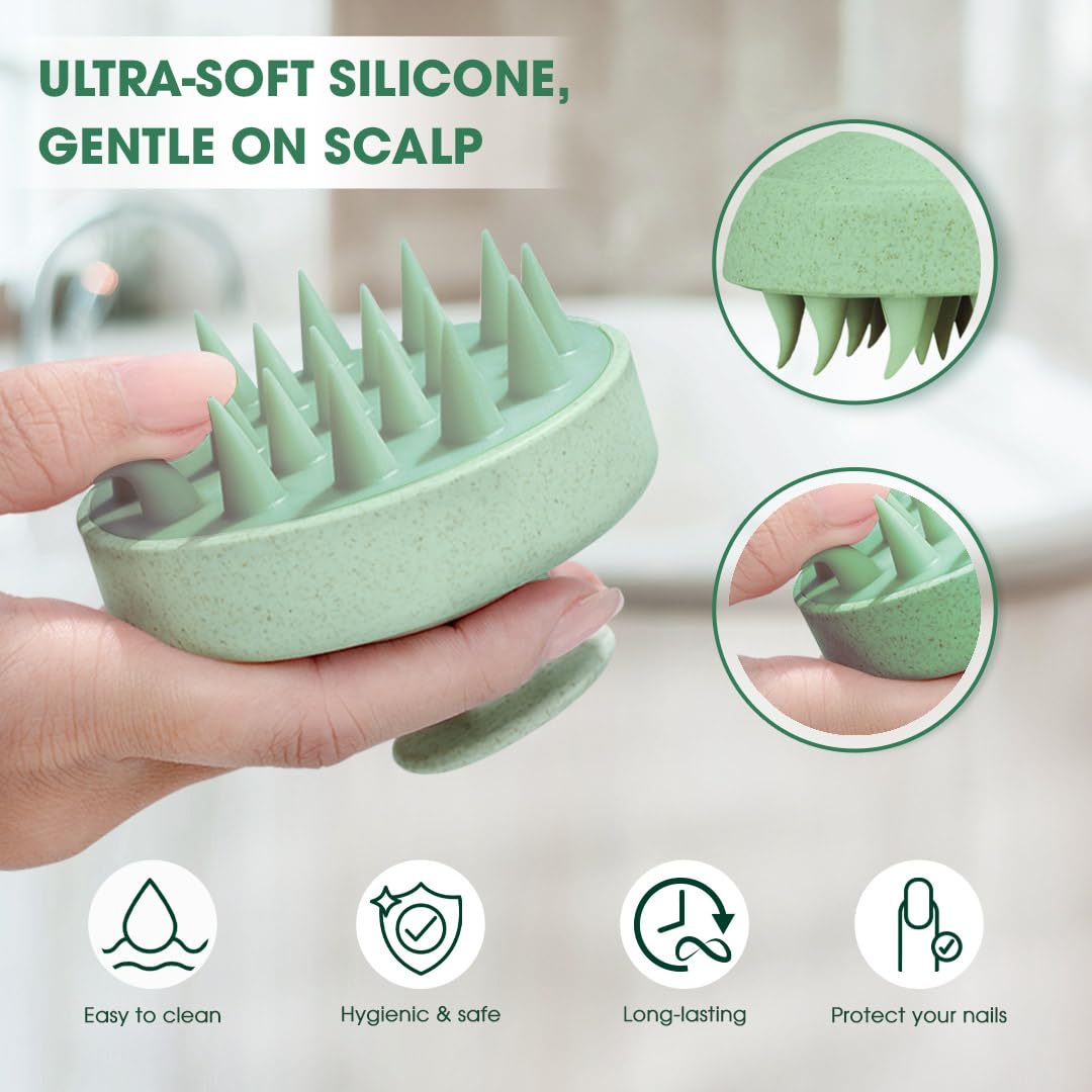 Hotosu Scalp Massager Brush for Hair Growth – Silicone Scalp Scrubber & Scalp Exfoliator – Manual Scalp Massager Brush for Wet or Dry Use – Hair Massager Scalp Shampoo Brush Tool (Green)