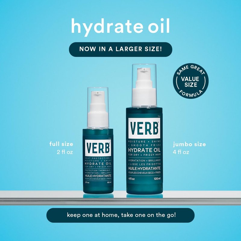 VERB Hydrate Oil - Moisturizing Shine Booster - Frizz Control & Heat Protection - Amber + Warm Jasmine Scent