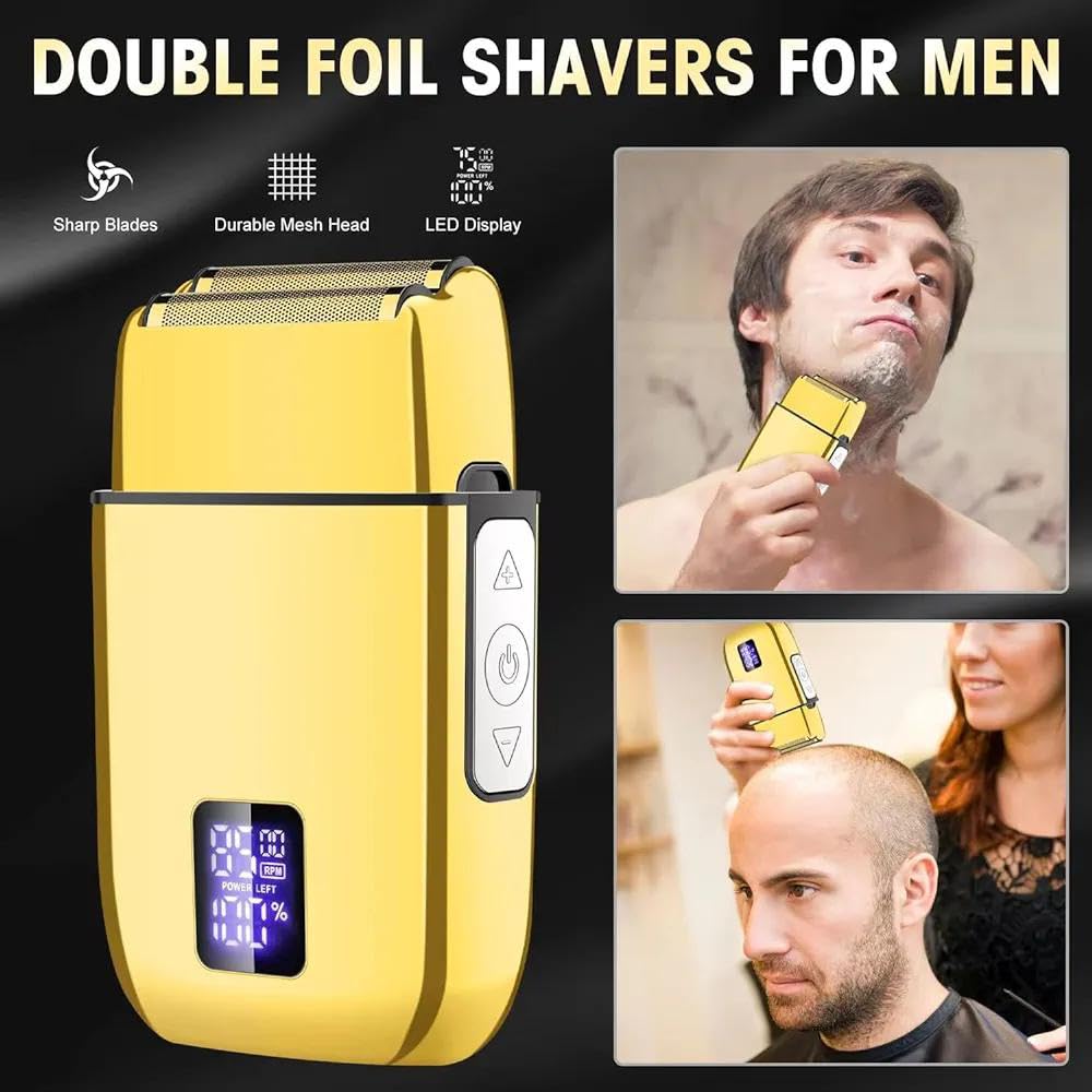 Roziapro Hair Clippers for Men Zero Gapped T-Blade Trimmer Rechargeable Foil Shavers Professional Hair Cutting Kit (Gold)