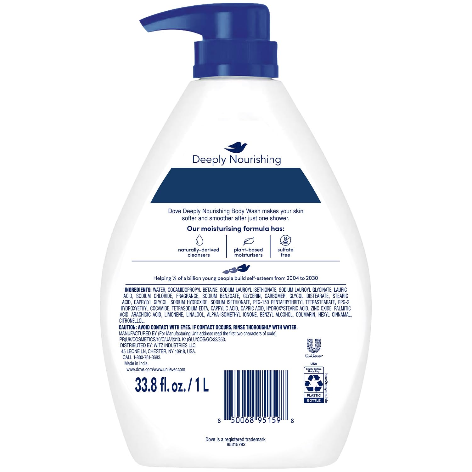 Dove Body Wash, Deeply Nourishing, Value Size 4-Pack – Moisturizing Shower Soap Liquid for Softer, Smoother Skin, 33.8 Oz Ea