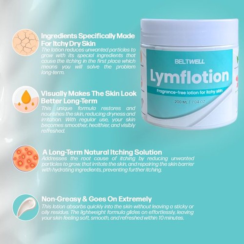 Beltwell® Lymflotion Non-Greasy Moisturizer for Dry & Sensitive Skin Relief – Fragrance Free Anti-Itch Lotion for Itchy Skin, Lymphedema, Diabetes, Eczema, Cracked Feet & Arms – 200ml