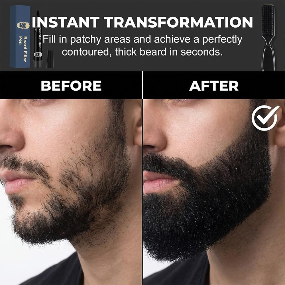 Beard Pen Filler for Men, Waterproof Beard Pencil for Patchy Beard, Natural Looking Beard Marker for Filling Beard and Hairline, Long Lasting Grooming Tool (1, brown)
