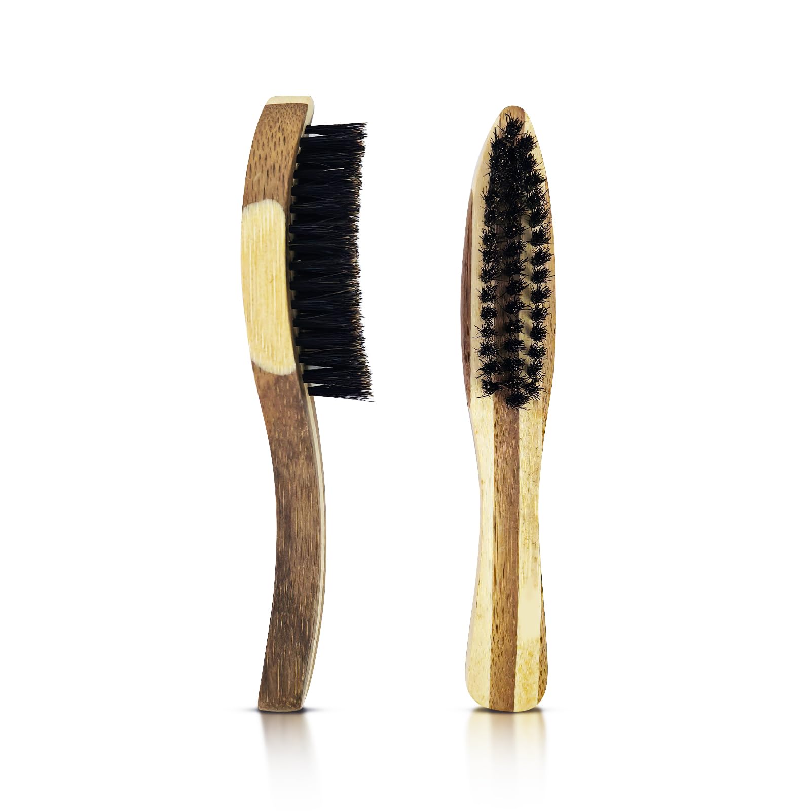 2 Pcs Beard Styling Brush, Bamboo with Natural Boar Bristles Beard & Mustache Brush for Men, Ergonomic Design Detangling Smoothing Tool for Thick Coarse Hair