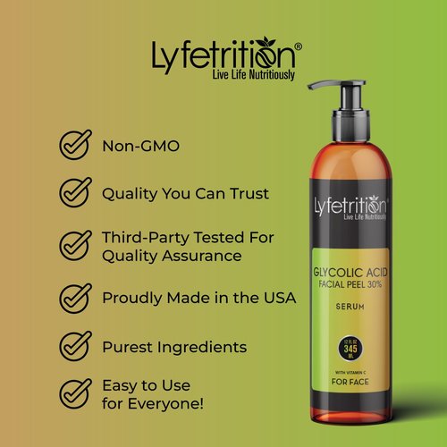 Lyfetrition Glycolic Acid/AHA 30% Renewal Serum, infused with Vitamins C & E for Skin Brightening, Exfoliating Serum Works for Dark Spots, Acne, and Reduces Fine Lines & Wrinkles - (12 Fl Oz)