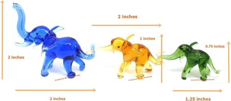 Skiennix Handmade Mini Elephant Family Figurines - Colorful Blown Glass Art | 2" Jungle Collectibles