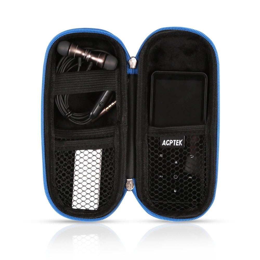 AGPTEK Carrying Case, EVA Zipper Carrying Hard Case Cover for Digital Voice Recorders, MP3 Players, Storage Holder for 3D Printing Pen, USB Cable, Earphones, Memory Cards, U Disk, Blue