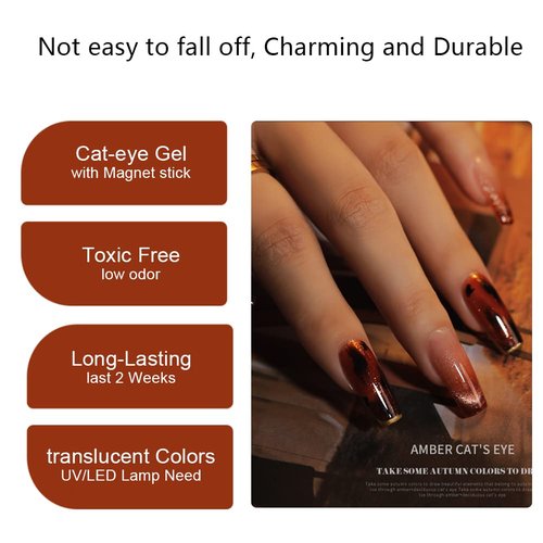 CHARMFORYOU Magnetic Gel Nail Polish Set, 6 Colors Wide Amber Cat Eye Gel Polish Crystal Jelly Transparent 9D Cateye UV Gel Soak Off Nail Polish Art Manicure kit with Magnetic Stick