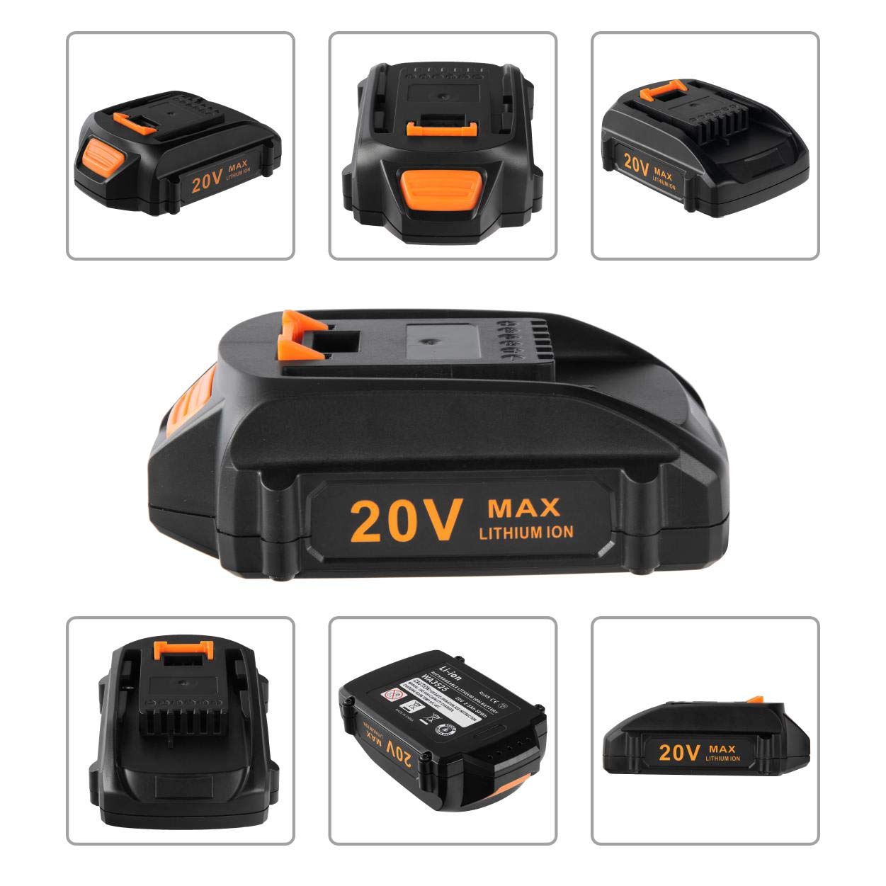 CELL9102 2Packs Replacement Battery 20V and Charger Starter Kit 3.0Ah Lithium Battery Compatible with Worx 20 Volt Cordless Power Tools