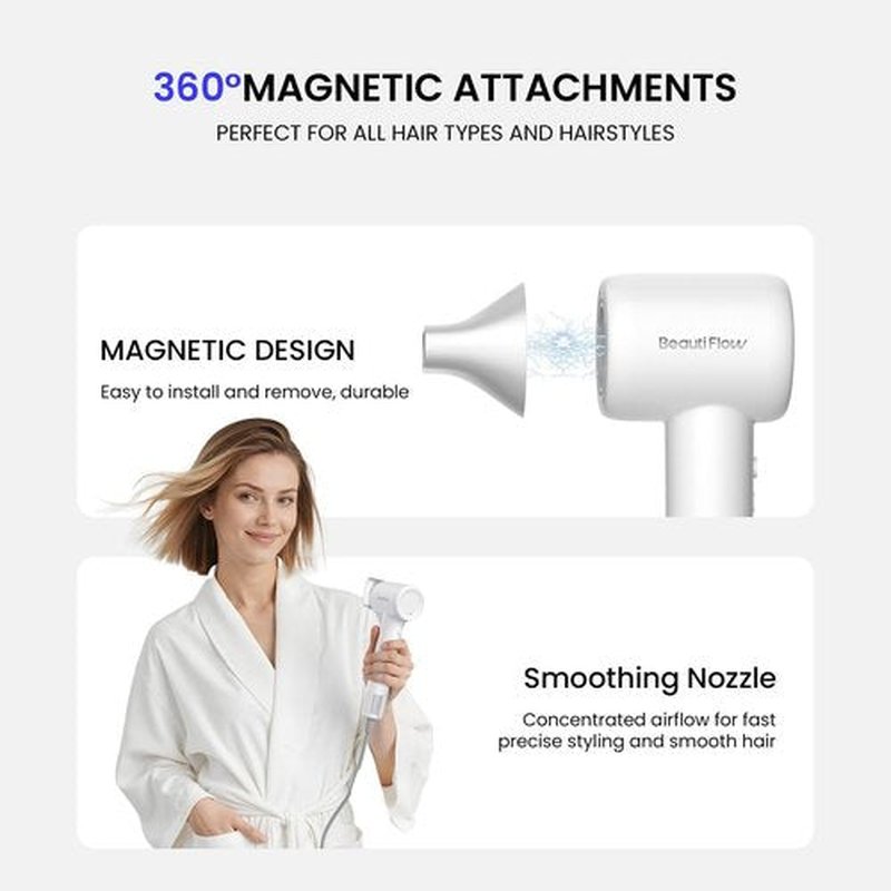 Hair Dryer, 110,000 RPM High-Speed Ionic Blow Dryer with Brushless Motor, Fast Drying, Low Noise Lightweight Design, Hair Dryer with Diffuser & Nozzle, Professional for Women & Men, Home or Travel