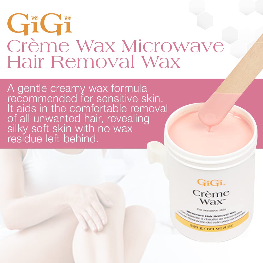 Gigi Crème Wax – Microwave Hair Removal Wax for Face & Body Sensitive Skin, Gentle Smooth Formula, At-Home Waxing, 8 oz