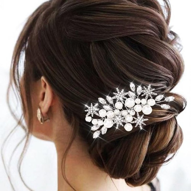 Asooll Pearl Bridal Hair Comb Silver rhinestone Hair Pieces Sparkle Wedding Hair Accessories for Women