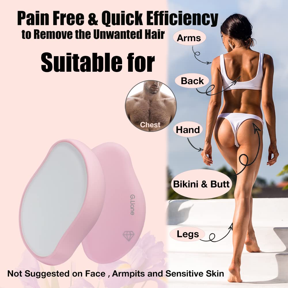 G.Liane Crystal Hair Eraser,Physical Glass Hair Removal,Reusable Nano Hair Remover Stone,Epilator for Women and Men,Soft Silky Skin (Pink)