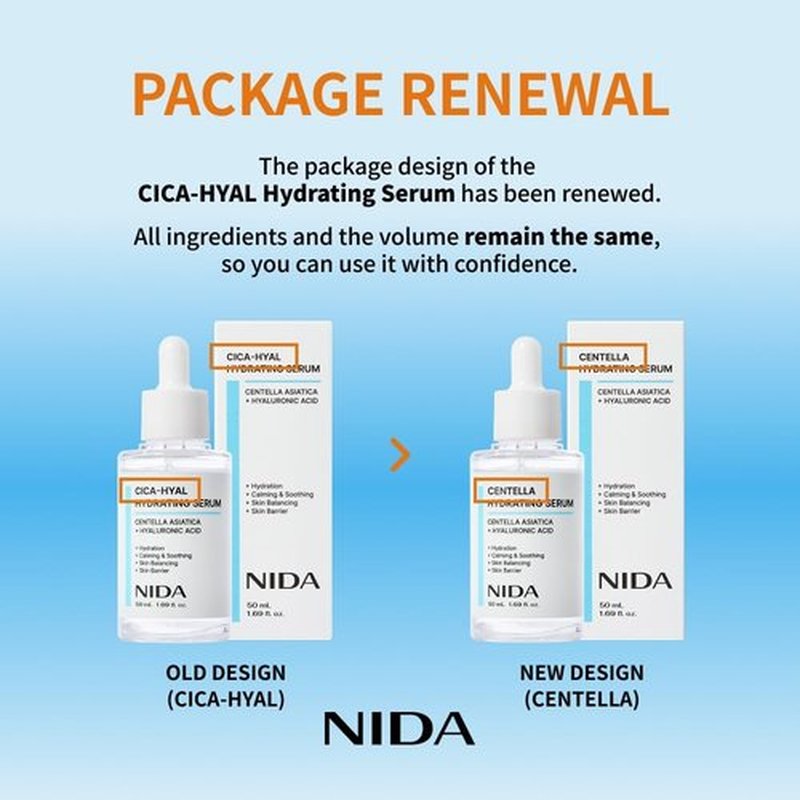 NIDA Centella Hydrating Serum | Centella Asiatica, Hyaluronic Acid | Hydration, Calming & Soothing, Skin Balancing, Skin Barrier | 1.69 fl. oz., 50ml (Updated)